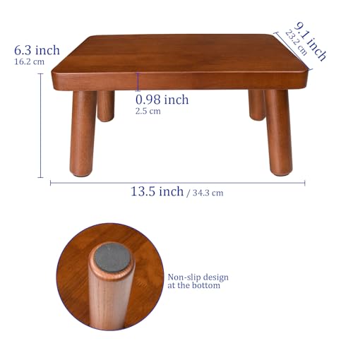 Wooden Step Stool, Foot Stool with Non-Slip Mat, One Step Stool, Small Stool for High Beds, Office, Bedroom, Bathroom (Brown, Small) - color: Brown, size: Small