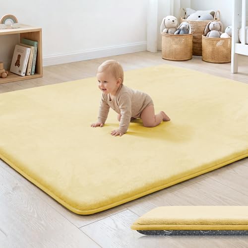 1.3" Thick Baby Floor Play Mat 50x50, Basic Padded Foam Mat for Tummy Time Crawling, Non Slip Cushioned for Babies Toddlers Infants Kids (Cream) - color: Cream, size: 50"x50"x1.3"