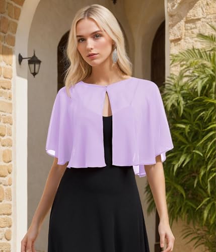 TONGFANTFL Women's Soft Chiffon Capelets Shawls and Wraps for Evening Wedding Cape Bole Cover Up - color: Lilac