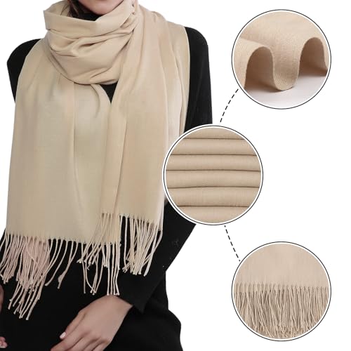 RIIQIICHY Women's Scarf Pashmina Shawls and Wraps for Evening Dress Bridesmaid Wedding Bridal Winter Warm Long Large Scarves - color: Beige