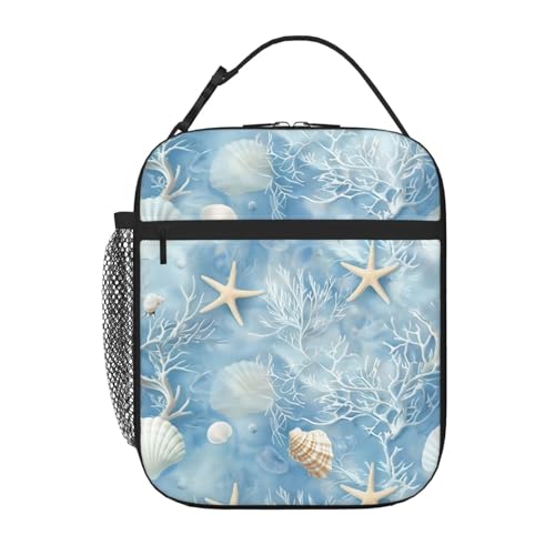 Coral Starfish Nautical Lunch Bag for Women Men Girl Boy Double Insulated Leakproof Lunch Box Tote Bag Cooler Lunch Organizer for Work Picnic Travel Camping - color: Coral Starfish Nautical01