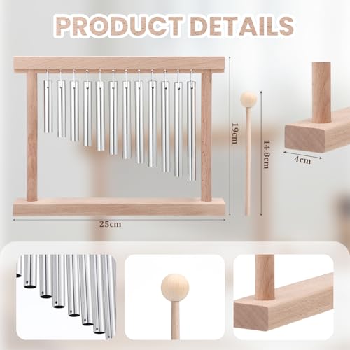 Classroom Chime for Attention Wooden Desk Meditation Wind Chime Bell with Mallet Teaching Aid Calm Down Signal for Teachers Quiet Management Tool Musical Percussion Instrument for Ornament