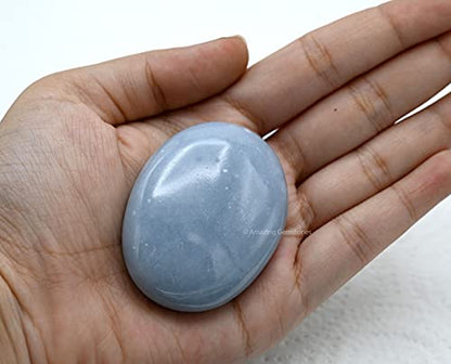 Amazing Gemstone Angelite Crystals and Healing Stones - Large Palm Stone Crystals Piedra - Crystal for Good Luck, Balanced Positive Energy, Meditation - Unique Stocking Stuffers, Gifts for Women - color: Angelite