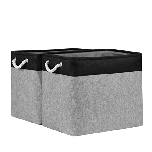 Bidtakay Storage Baskets Extra Large Baskets for Organizing Grey Rectangle Laundry Basket Linen Fabric Bins Set of 2 Clothes Baskets for Closet Shelves Hallway Bedroom Toy Organizer 17x12x15 In - color: Black&grey, size: 2 Pack-XL-17x12x15 In