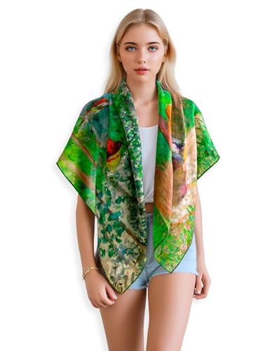 PoeticEHome Cashmere Scarf Wrap 36"x36" - Featherlight & Wrinkle-Free Artistic Square Shawl for Travel & Office, Gift Ready - color: In the Woods at Giverny - 36"
