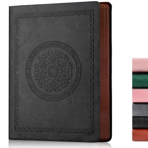 Fetinar 300 Pages Leather Dotted Journal Notebook,Softcover Leather Dotted Journal Notebook for Women Men,300 Pages Notebook for Travel,Business,Work,Office,School Note Taking,5.7'' X 8.3'',black - color: Black, style: Dotted-A5