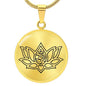 quan jewelry Yoga Lotus Flower Pendant Necklace with Om Symbol, Happy Birthday Gifts Ideas for Mom, Daughter, Women with Inspirational Quote on Gift Card - color: 18K Gold-Tone Cirle Plate