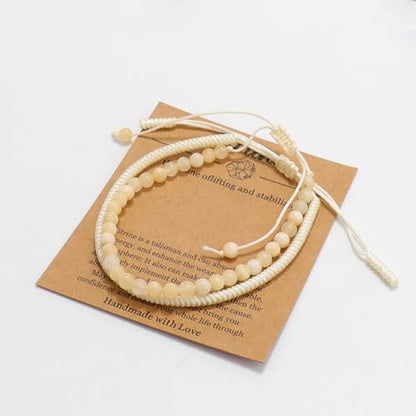 Natural Stone Healing Bracelet Tibetan Braided Style with Adjustable Rope String & Protective Energy Jewelry Gift for Womens & Men - color: Jasper - White