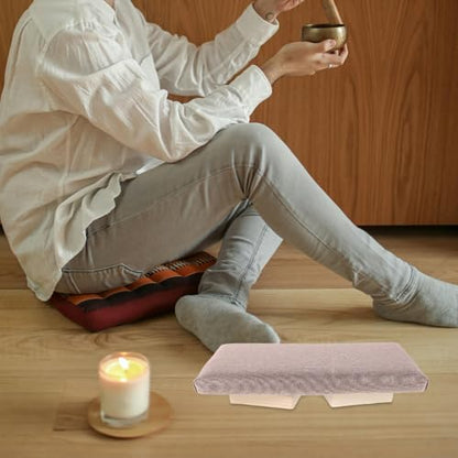 Hemoton Folding Meditation Bench Stool Wooden Ergonomic Auxiliary Chair Milk Tea Color Portable Foldable Seat for Yoga Prayer and Mindful Sitting