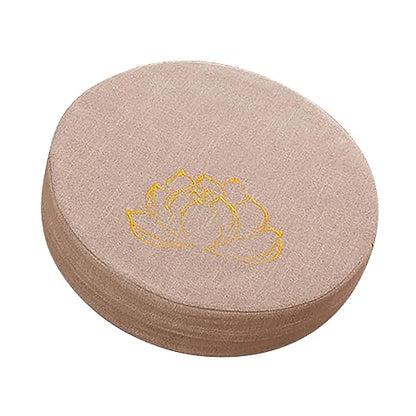 Meditation Cushion Comfortable Round Hard Foam Detachable Washable Floor Pillow for Balcony Living Room Tatami, Linen Material (Beige)
