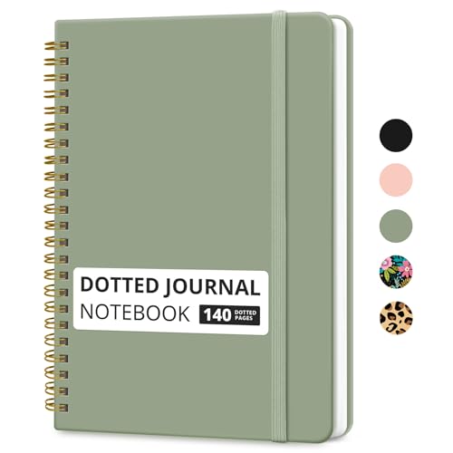Taja Dotted Spiral Journal Notebook for Women & Men, 140 Pages, Dotted Notebook for Journaling & Note Taking, Journals for Writing, A5(5.7" x 7.9") – Green - color: A.Green, style: b-Dotted