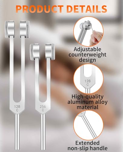 128/256Hz Weighted Tuning Fork for Healing Set, Tone Therapy Healing Instrument with Reflex Hammer for Meditation Relaxation Stress Relief