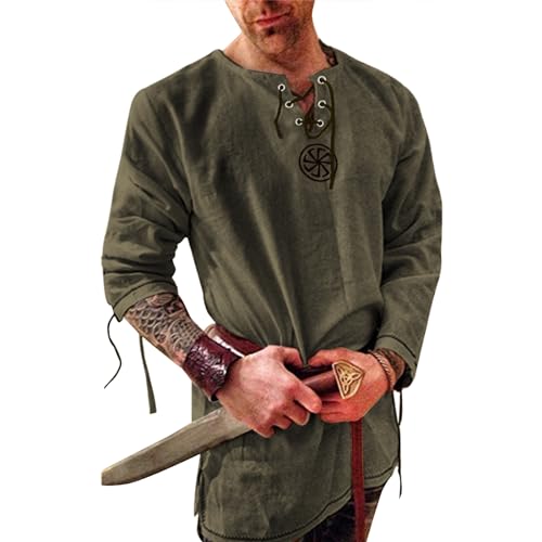 Men's Fashion Cotton Linen Shirt Long Sleeve Solid Color Ethnic Beach Yoga Top - color: Black Green, size: 4X-Large