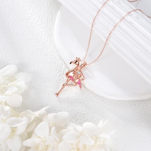 Animal Necklace 925 Sterling Silver Pendant Jewelry Gift for Women Animal Lover - style: Flamingo