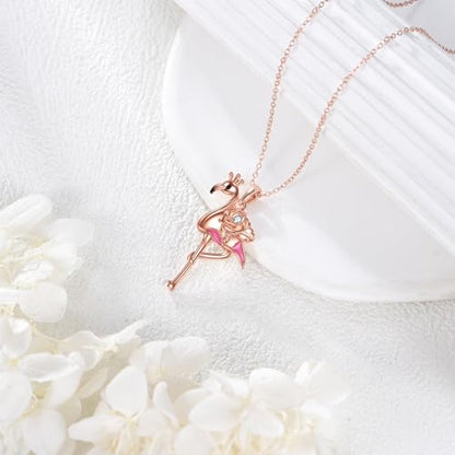 Animal Necklace 925 Sterling Silver Pendant Jewelry Gift for Women Animal Lover - style: Flamingo