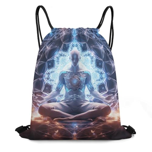 Drawstring Backpack Bag, Meditation Energy Printed Large Capacity Foldable Drawstring Bag Sports Travel Drawstring Backpack for Shopping,Sports, Gym, Travel, Swimming