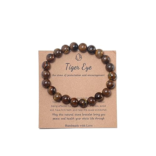 Pingyongchang Stress Relief Anxiety Yoga Bracelet,Mantra Bracelets for Women Natural Crystal Stone Healing Gifts Birthday Gifts for Jade Bracelet for Men - color: Tiger Eye