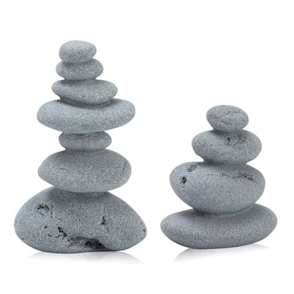 Mini Stacking Rock Stone Decor Stacked Stone Sculptures Zen Cairn Statue Realistic Ornament for Garden, Fish Tank Home Office(Small+Large)