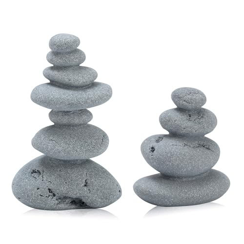 Mini Stacking Rock Stone Decor Stacked Stone Sculptures Zen Cairn Statue Realistic Ornament for Garden, Fish Tank Home Office(Small+Large)