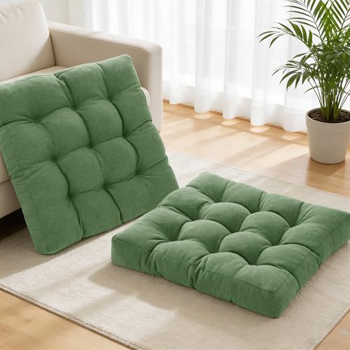 Tromlycs Floor Cushions Pillows for Adults Sitting Large Square Seating Pillow Gel Memory Foam 20 x 20 x 4 Inch Green Set of 2