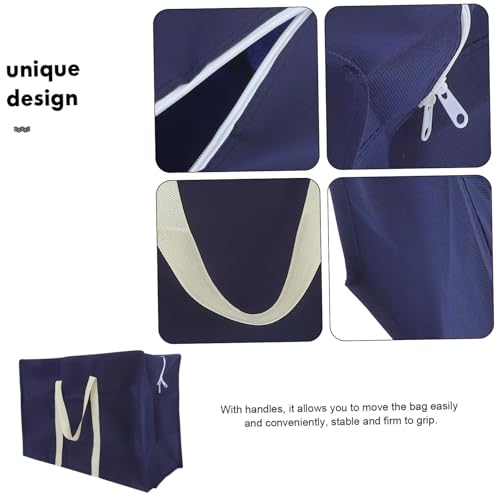 KOMBIUDA Folding Large Storage Bag Versatile Comforter Container for Clothes Quilts Sundries Space Saving Non Woven for Travel Moving Gym Use Navy Blue