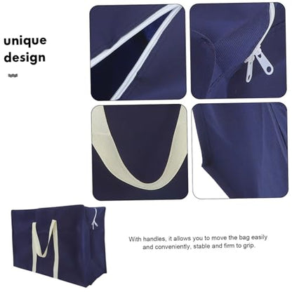 KOMBIUDA Folding Large Storage Bag Versatile Comforter Container for Clothes Quilts Sundries Space Saving Non Woven for Travel Moving Gym Use Navy Blue