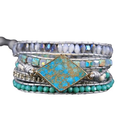 Boho Wrap Bracelet for Women, Handmade Natural Imperial Jasper Multi-Layer Stone Beaded Bracelet, Bohemian Healing Crystal Stone Jewelry Gifts - color: Labradorite #2