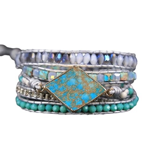 Boho Wrap Bracelet for Women, Handmade Natural Imperial Jasper Multi-Layer Stone Beaded Bracelet, Bohemian Healing Crystal Stone Jewelry Gifts - color: Labradorite #2