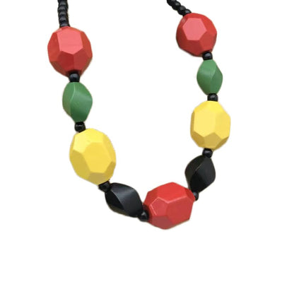 COLORFUL BLING Ethnic Natural Wood Beads Necklace for Men Women Africa Wooden Chain Chunky Strand Necklace Statement Hip Hop Jewelry - color: mix red yellow