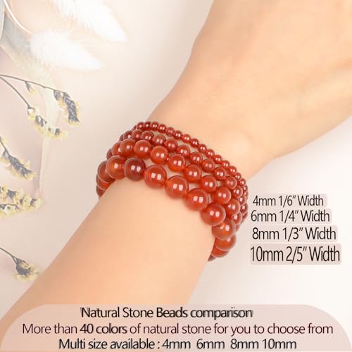 LPBeads Handmade Natural Gemstone Stretch Elastic Bracelet Healing Crystal Round Stone Beads Jewelry Gifts for Women Men - color: Carnelian, size: 4mm
