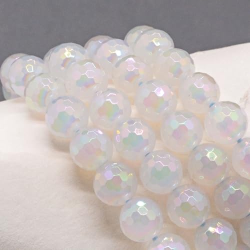 Justinstones Gemstone Crystals Chakra Beads Bracelet Crystal Healing 10mm Round Stretchable Bracelet for Her Gift - color: Faceted Electroplated White Agate（AB color）