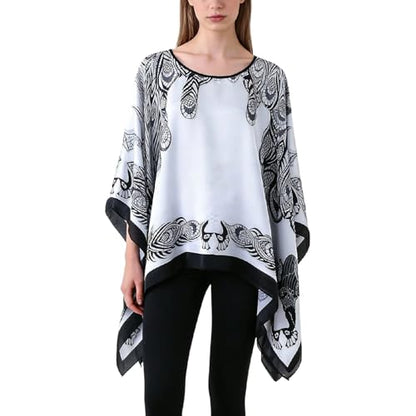 Women's Satin Cover Up Short Poncho Tops Sheer Chiffon Boho Pashmina Shawl Beach Soft Shawl - color: Style33