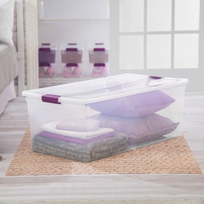 Sterilite 12-Pack 110 Quart ClearView Latch Box, Stackable Organizer Bins with Latching Lids - Clear Plastic Organization Containers for Closet, Bedroom, Shelving Units and Everyday Home Storage - size: 12 Pack, style: 110 Quart