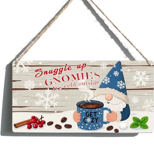 Winter Gnomes Christmas Decor for Front Door Porch Sign - Snuggle Up Gnomies It's Cold Outside Wooden Hanging Sign, Christmas Decorations for Home, Farmhouse, Coffee Bar Decor 6x12 Inch - color: 08Gnomies