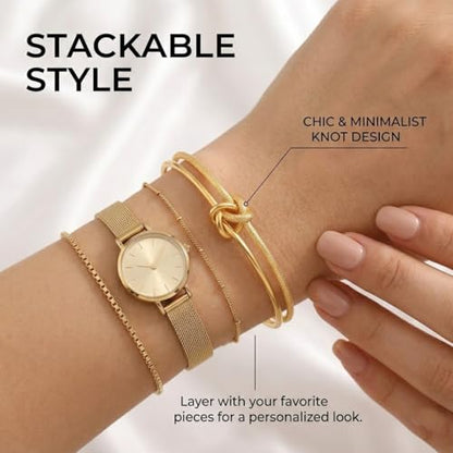 Gold Knot Cuff Bracelets for Women,Adjustable Rope Stack Non Tarnish Statement Forever Friendship Minimalist Trendy Bracelet Jewelry Gifts for Women