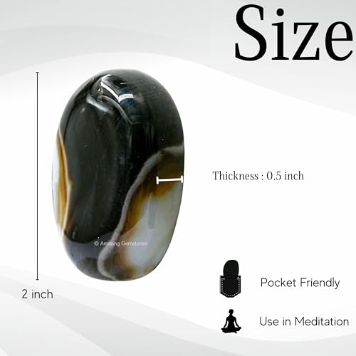 Amazing Gemstone Black Onyx Crystals and Healing Stones - Large Palm Stone Crystals Piedra - Crystal for Good Luck, Balanced Positive Energy, Meditation - Unique Stocking Stuffers and Birthday Gifts - color: Black Onyx