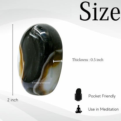 Amazing Gemstone Black Onyx Crystals and Healing Stones - Large Palm Stone Crystals Piedra - Crystal for Good Luck, Balanced Positive Energy, Meditation - Unique Stocking Stuffers and Birthday Gifts - color: Black Onyx