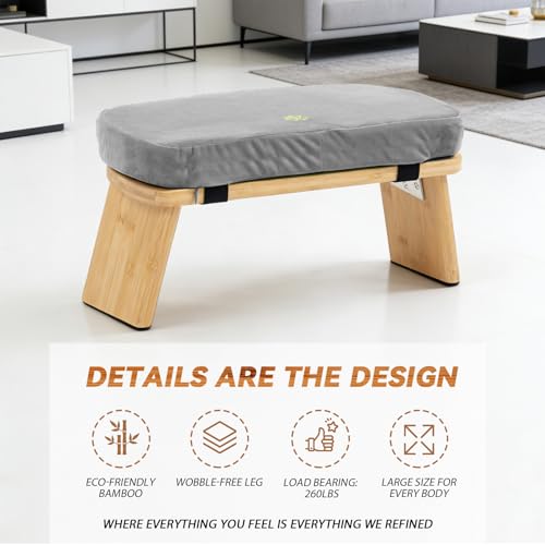 Meditation Bench, Bamboo Meditation Stool, Folding Kneeling Meditation Bench, Seiza Prayer Bench, Prayer Bench with Meditation Cushion, Kneeling Stool(Grey) - color: Grey