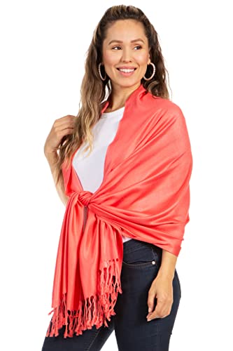 Sakkas 78" X 28" Rayon from Bamboo Soft Solid Pashmina Feel Shawl/Wrap/Stole - color: Coral