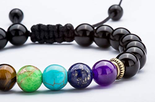 GelConnie Lava Rock Chakra Bracelet 7 Chakra 8mm Natural Stone Healing Bracelet Stress Relief Yoga Beads Anxiety Bracelet Aromatherapy Essential Oil Diffuser Bracelet Bangle - color: Black Agate