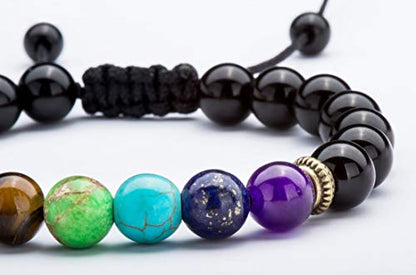 GelConnie Lava Rock Chakra Bracelet 7 Chakra 8mm Natural Stone Healing Bracelet Stress Relief Yoga Beads Anxiety Bracelet Aromatherapy Essential Oil Diffuser Bracelet Bangle - color: Black Agate