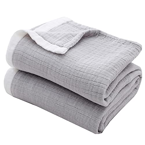 SE SOFTEXLY Muslin Throw Blanket,100% Cotton Blankets for Adults and Baby,4-Layer Soft Breathable Bed Throw Blankets All Season,Linen Texture Gauze Blankets Full/Queen Size(80"x90",Grey) - color: 7-grey, size: Full/Queen-80" x 90"