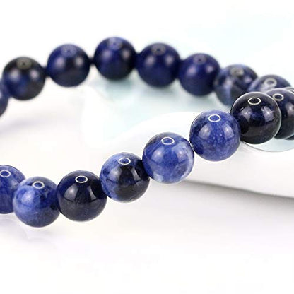 Natural Gemstones Bracelet 8mm Chakra Round Beads Energy Power Crystal Reiki Healing Elastic Stretch 7 Inch for Women Men Unisex - color: Sodalite