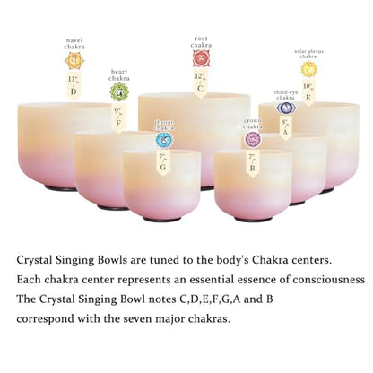 Hye-eun Sunset Crystal Singing Bowls Set 7-12 Inch 432hz Singing Bowls Meditation Sound Bowls Set of 7 with Carrying Case for Yoga Sound Healing - color: 7-12inch 432hz Sunset 7pcs