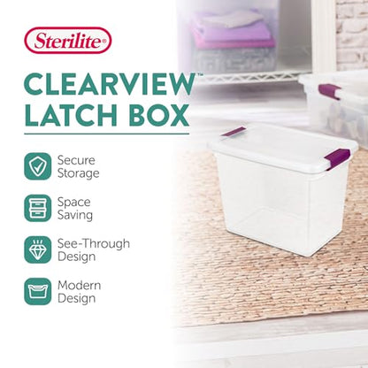 Sterilite 24-Pack 27 Quart ClearView Latch Box, Stackable Organizer Bins with Latching Lids - Clear Plastic Organization Containers for Closet, Bedroom, Shelving Units and Everyday Home Storage - size: 24 Pack, style: 27 Quart