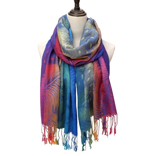 Colorful flowers Jacquard cotton pashmina Women Wrap Shawl tassels Scarves - color: Thm02-03