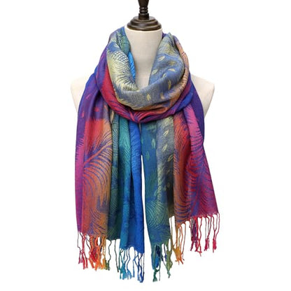 Colorful flowers Jacquard cotton pashmina Women Wrap Shawl tassels Scarves - color: Thm02-03