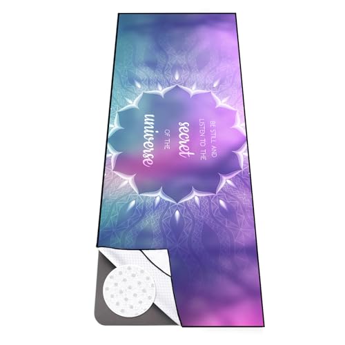 Colorful Star Yoga Towel with Corner Pockets, Non Slip Grip Dots Sweat Absorbent Hot Yoga Mat Towels, Yoga Blankets with Travel Bag, Mat Cover for Workout, Gym, Fitness - 70"x26", Purple Blue Lotus - color: Purple Blue Lotus, size: 70" x 26"