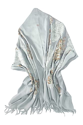 Urban CoCo Women's Embroidered Tassel Long Shawl Oversize Scarf Wraps for Women - color: #2-light Gray