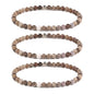 Justinstones Gem Semi Precious Gemstone 3pcs 4mm Round Beads Stretch Bracelet 6.5 Inch Unisex - color: Petrified Wood Fossil